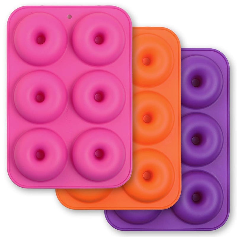 Cozihom 6-Cavity Silicone Donut Mold, Silicone Bagel Mold, Non-Stick Donut Mold, Food Grade Silicone, BPA Free, 3 Pcs - Image 1